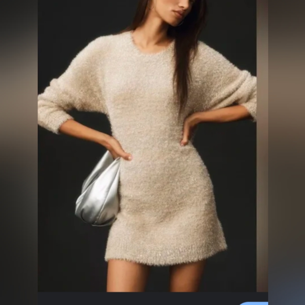 Anthropologie Mini Sparkle Sweater Dress
